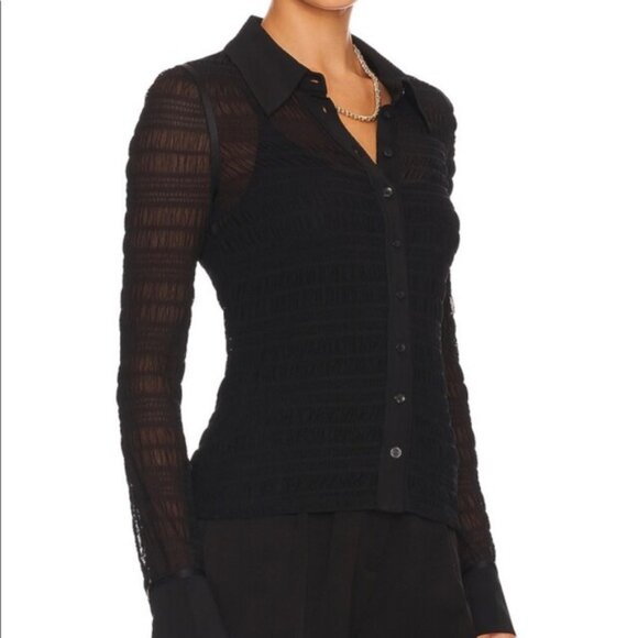 NWOT Jonathan Simkhai Robin Mesh Button Down Top - Picture 1 of 8